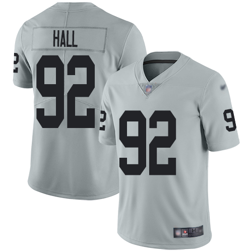 Men Oakland Raiders Limited Silver P J  Hall Jersey NFL Football #92 Inverted Legend Jersey